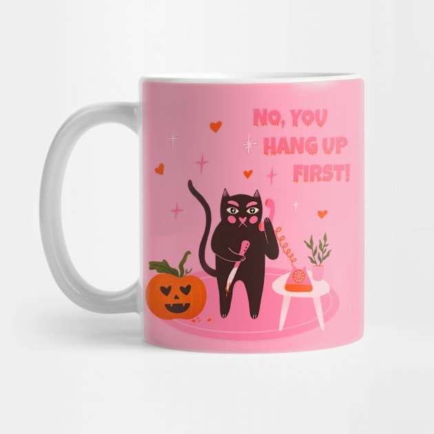 No you hang up first. Funny Halloween black cat illustration. Scream movie art by WeirdyTales